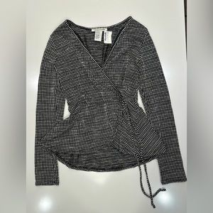 Caution To The Wind V-neck Wrap Top. Long-Sleeved Black + White Striped, NWT, M